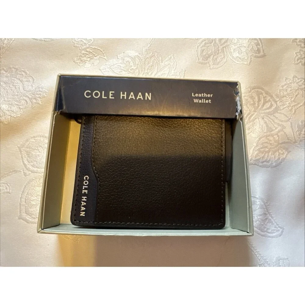 Men's Cole Haan Bifold Compact Slimfold Wallet Brown Leather Classic NEW